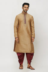 Men's Fawn Art Silk Solid Kurta Patiala Set