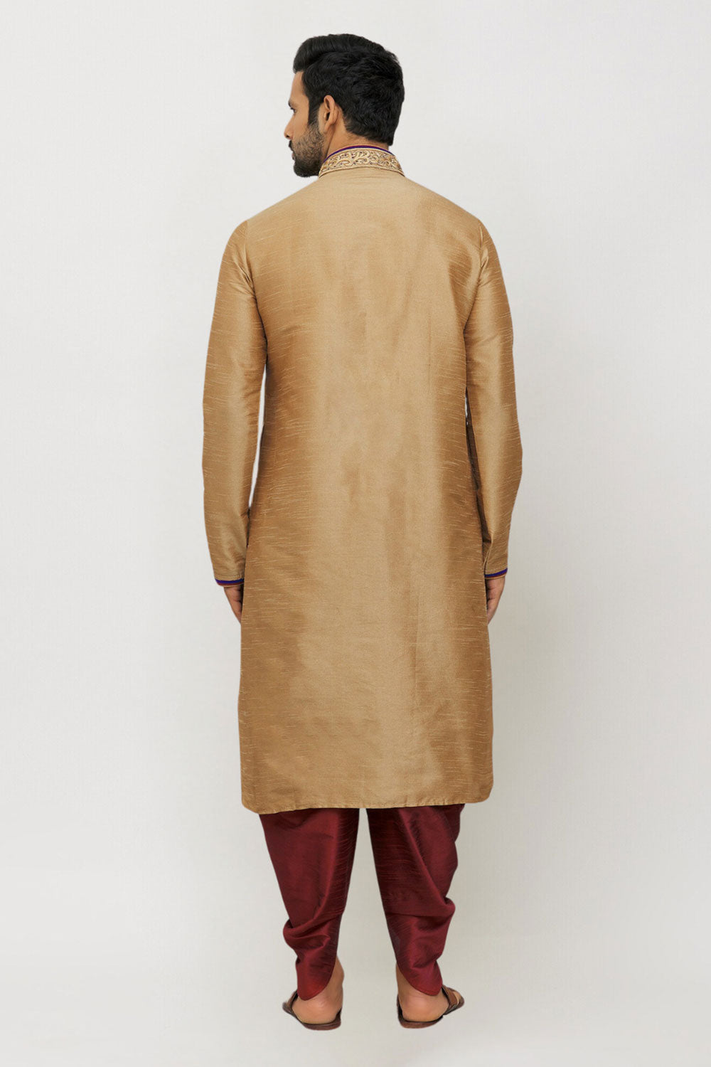 Men's Fawn Art Silk Solid Kurta Patiala Set