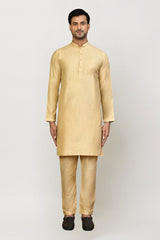 Men's Fawn Cotton Solid Kurta Pajama Set