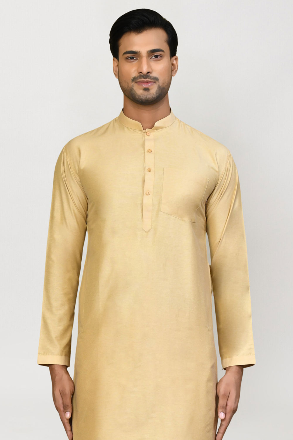 Men's Fawn Cotton Solid Kurta Pajama Set