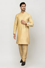 Men's Fawn Cotton Solid Kurta Pajama Set