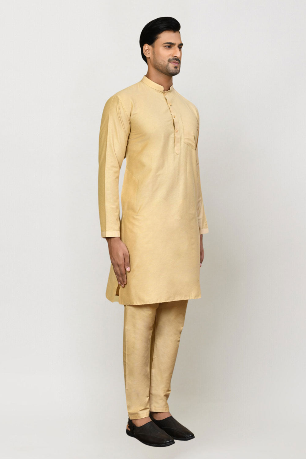 Men's Fawn Cotton Solid Kurta Pajama Set