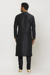 Men's Black Art Silk Solid Kurta Pajama Set