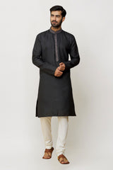 Men's Black Cotton Solid Kurta Pajama Set