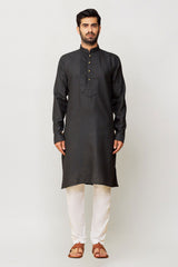 Men's Black Art Silk Solid Kurta Pajama Set