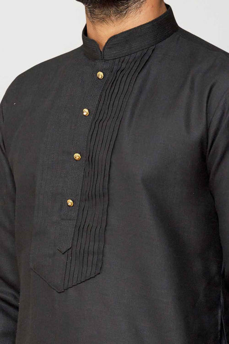 Men's Black Art Silk Solid Kurta Pajama Set