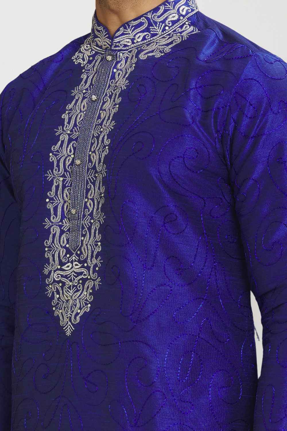 Men's Violet Art Silk Solid Kurta Pajama Set