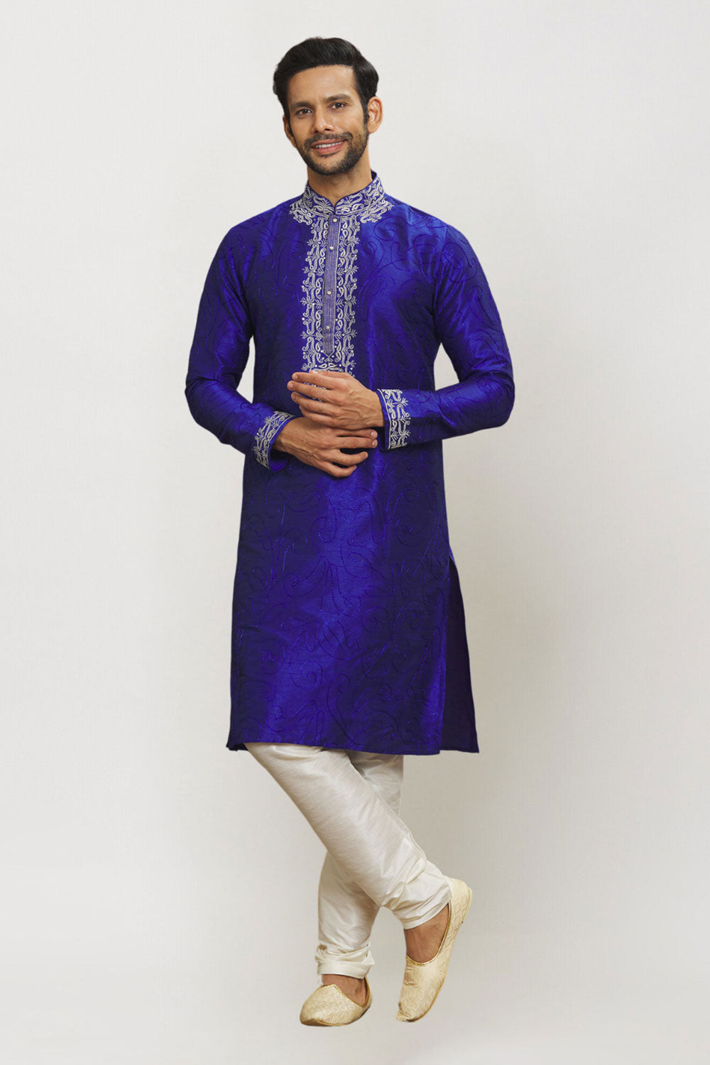 Men's Violet Art Silk Solid Kurta Pajama Set