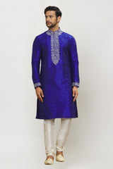 Men's Violet Art Silk Solid Kurta Pajama Set