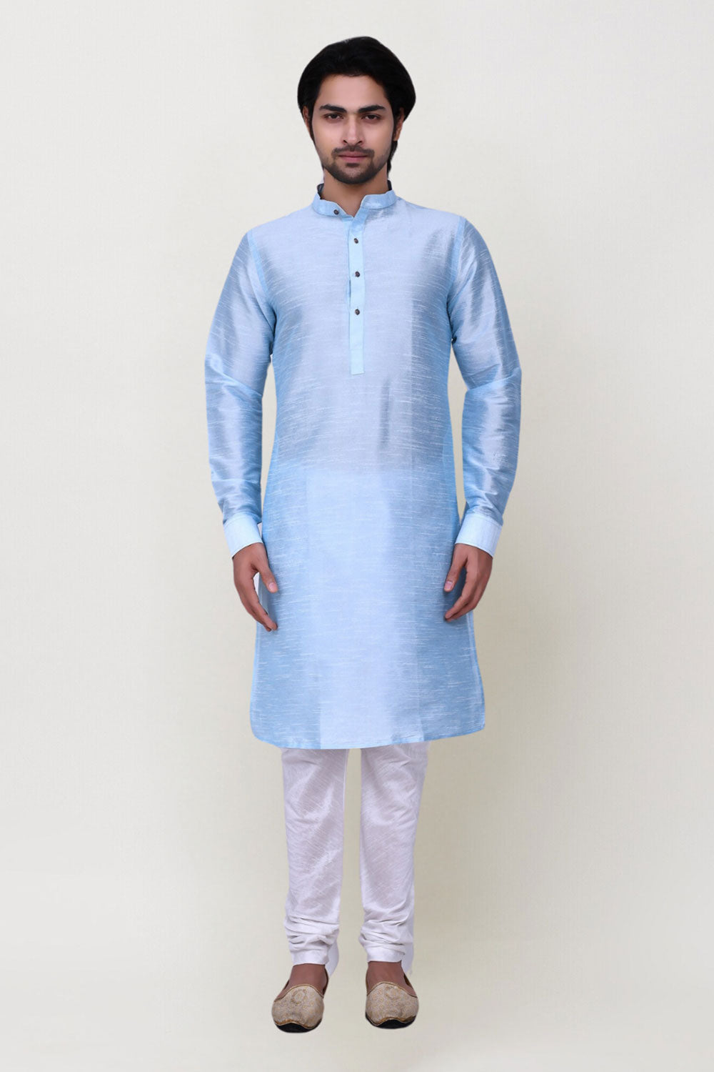 Men's Blue Art Silk Solid Kurta Pajama Set