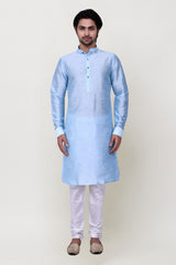 Men's Blue Art Silk Solid Kurta Pajama Set