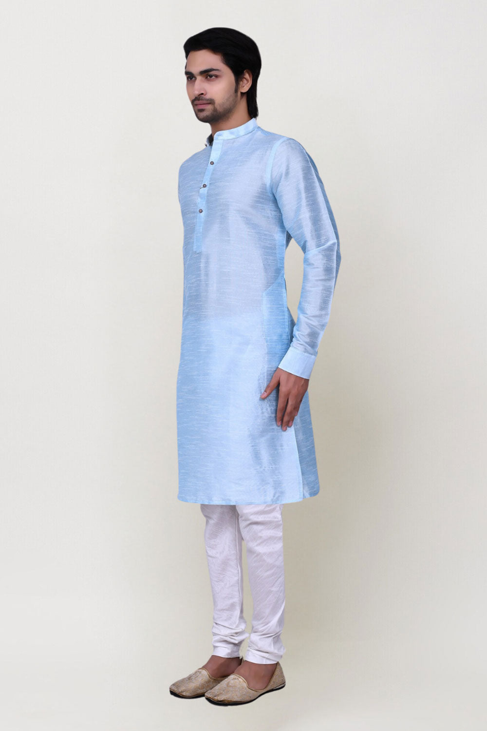 Men's Blue Art Silk Solid Kurta Pajama Set