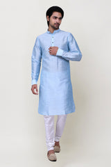 Men's Blue Art Silk Solid Kurta Pajama Set