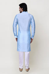 Men's Blue Art Silk Solid Kurta Pajama Set