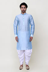 Men's Blue Art Silk Solid Kurta Patiala Set