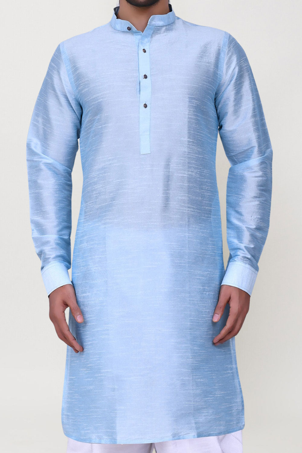 Men's Blue Art Silk Solid Kurta Patiala Set