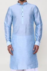 Men's Blue Art Silk Solid Kurta Patiala Set