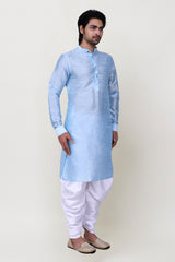 Men's Blue Art Silk Solid Kurta Patiala Set