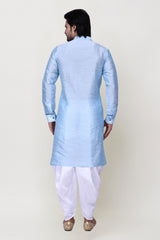 Men's Blue Art Silk Solid Kurta Patiala Set