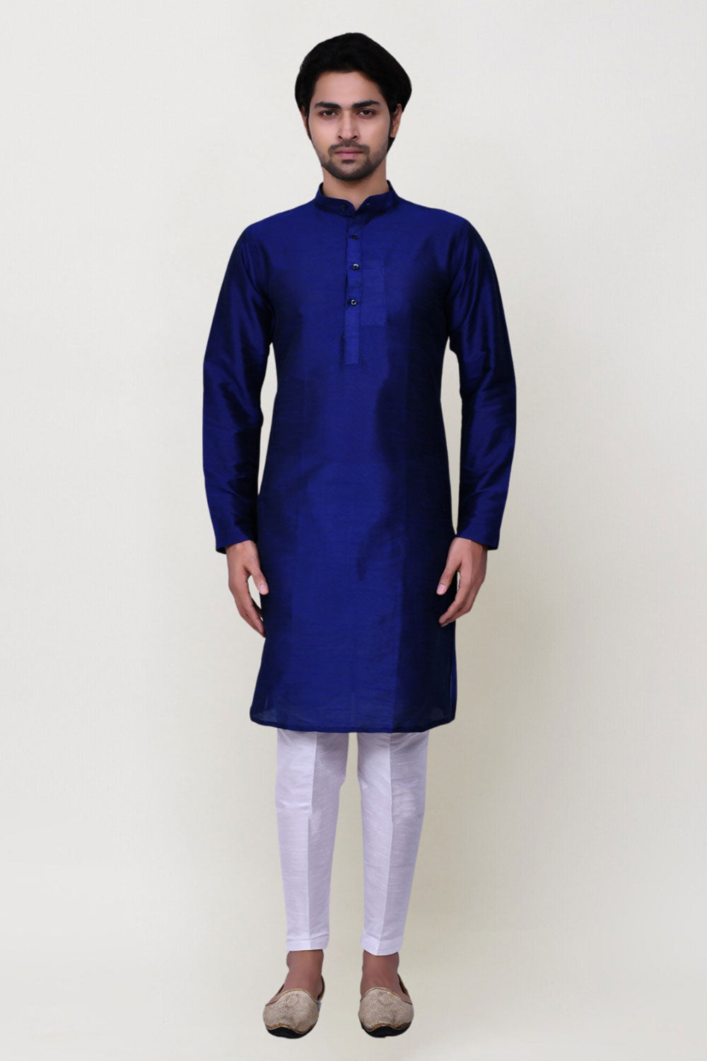 Men's Blue Art Silk Solid Kurta Pajama Set