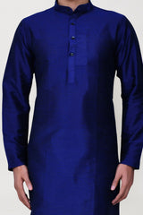 Men's Blue Art Silk Solid Kurta Pajama Set