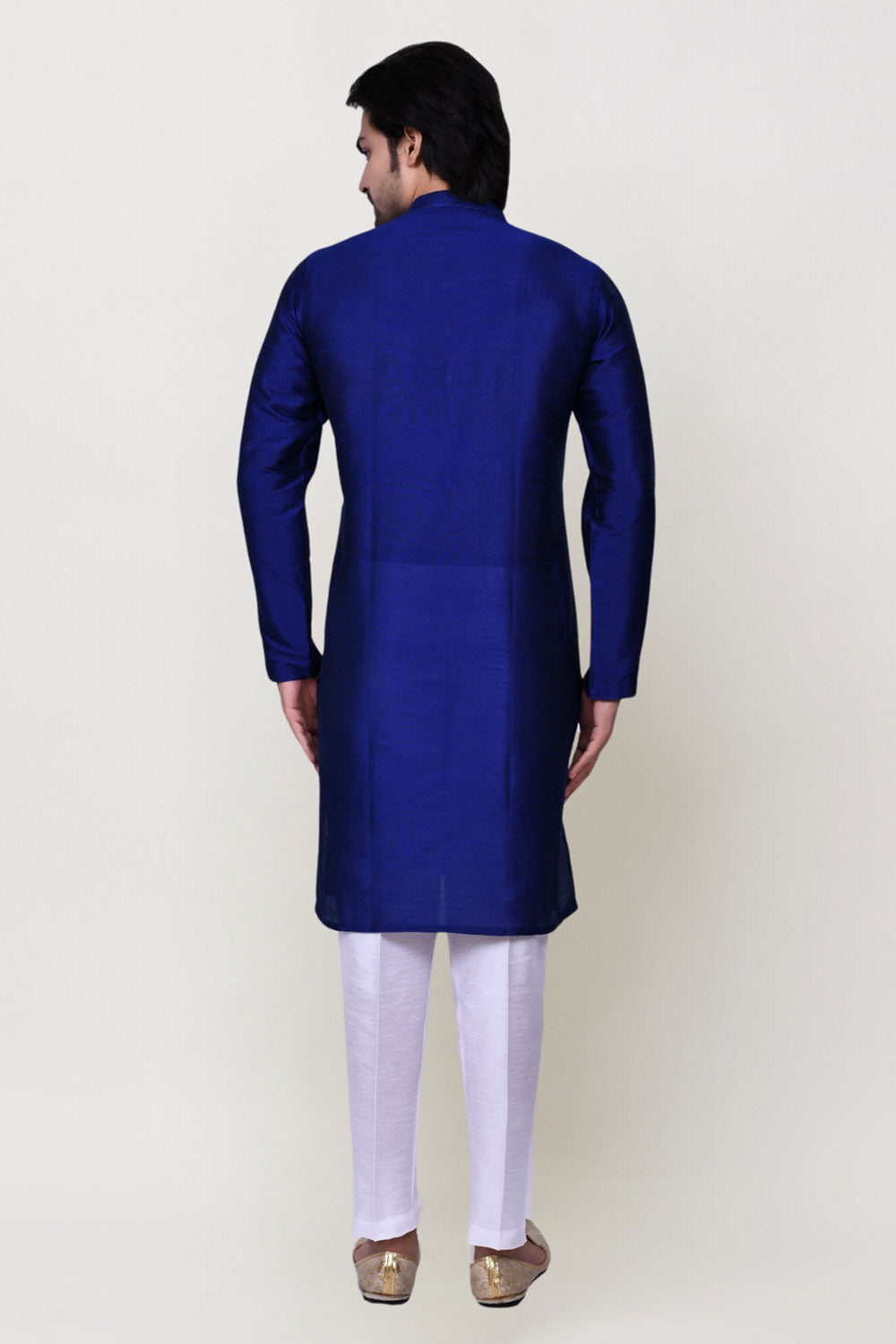 Men's Blue Art Silk Solid Kurta Pajama Set