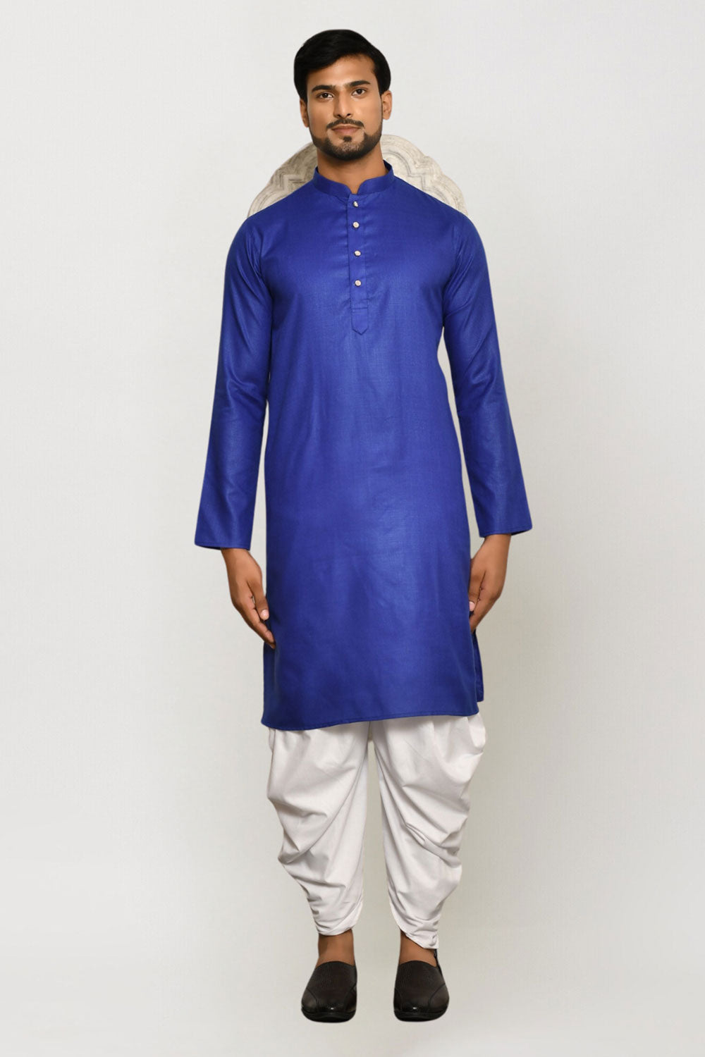 Men's Purple Cotton Solid Kurta Patiala Set