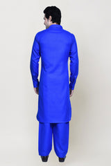 Men's Blue Cotton Solid Kurta Pajama Set