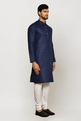 Men's Navy Blue Art Silk Solid Kurta Pajama Set