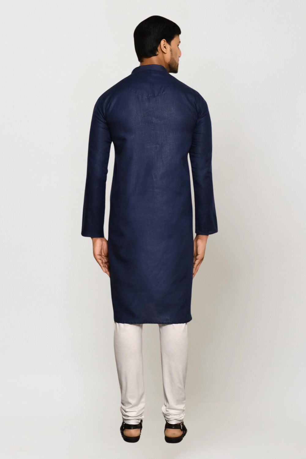 Men's Navy Blue Art Silk Solid Kurta Pajama Set