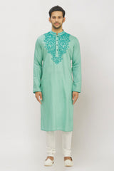 Men's Pista Green Art Silk Solid Kurta Pajama Set