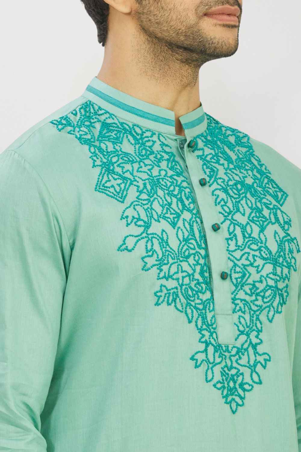 Men's Pista Green Art Silk Solid Kurta Pajama Set