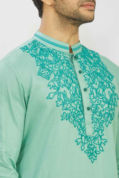 Men's Pista Green Art Silk Solid Kurta Pajama Set