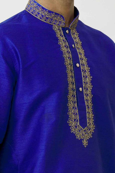 Men's Blue Art Silk Solid Kurta Pajama Set