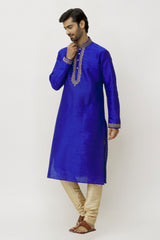 Men's Blue Art Silk Solid Kurta Pajama Set