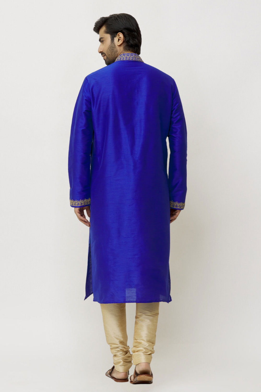 Men's Blue Art Silk Solid Kurta Pajama Set