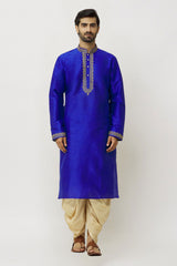 Men's Blue Art Silk Solid Kurta Patiala Set