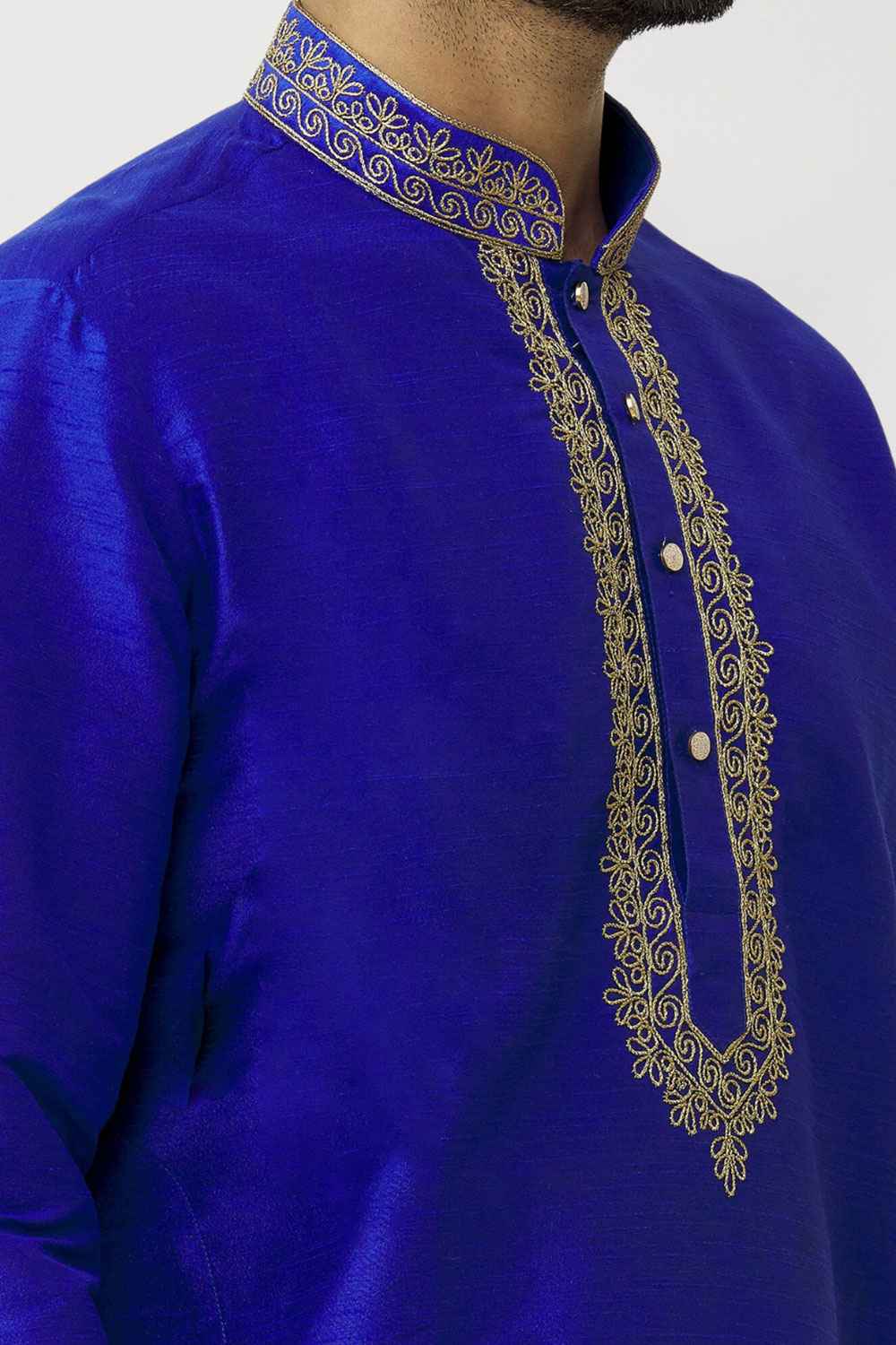 Men's Blue Art Silk Solid Kurta Patiala Set