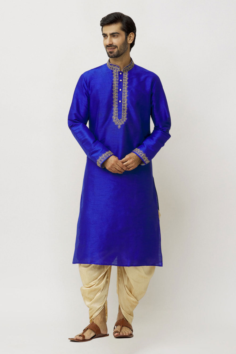 Men's Blue Art Silk Solid Kurta Patiala Set