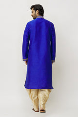 Men's Blue Art Silk Solid Kurta Patiala Set