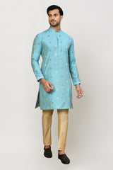 Men's Sky Blue Art Silk Solid Kurta Pajama Set