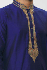 Men's Blue Art Silk Solid Kurta Pajama Set