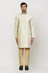 Men's Cream Art Silk Solid Kurta Pajama Set