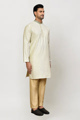 Men's Cream Art Silk Solid Kurta Pajama Set