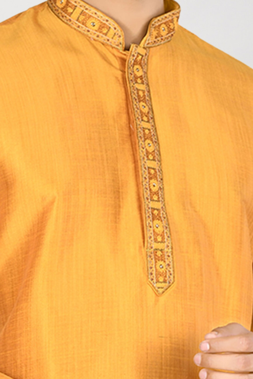 Men's Yellow Art Silk Solid Kurta Pajama Set