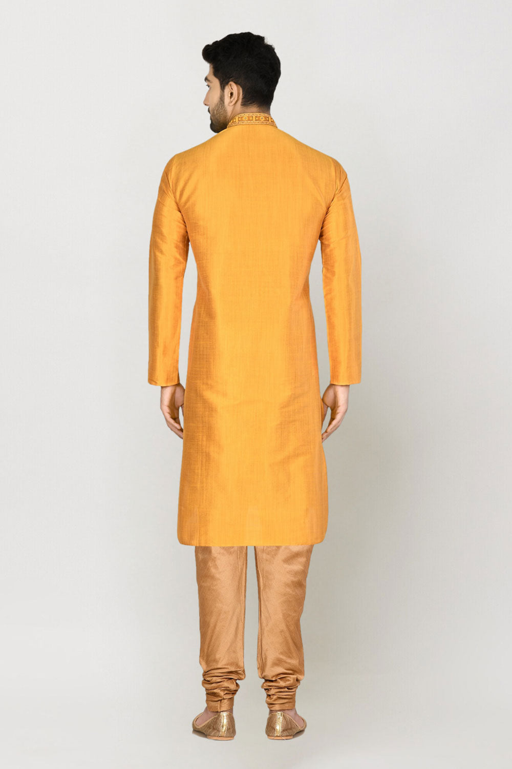 Men's Yellow Art Silk Solid Kurta Pajama Set