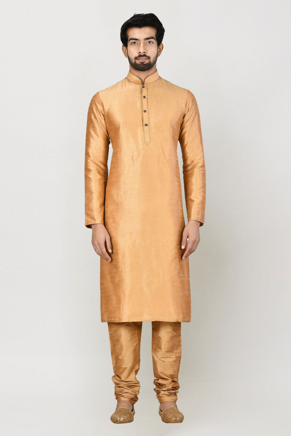 Men's Fawn Art Silk Solid Kurta Pajama Set