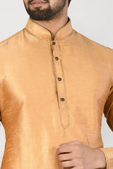 Men's Fawn Art Silk Solid Kurta Pajama Set