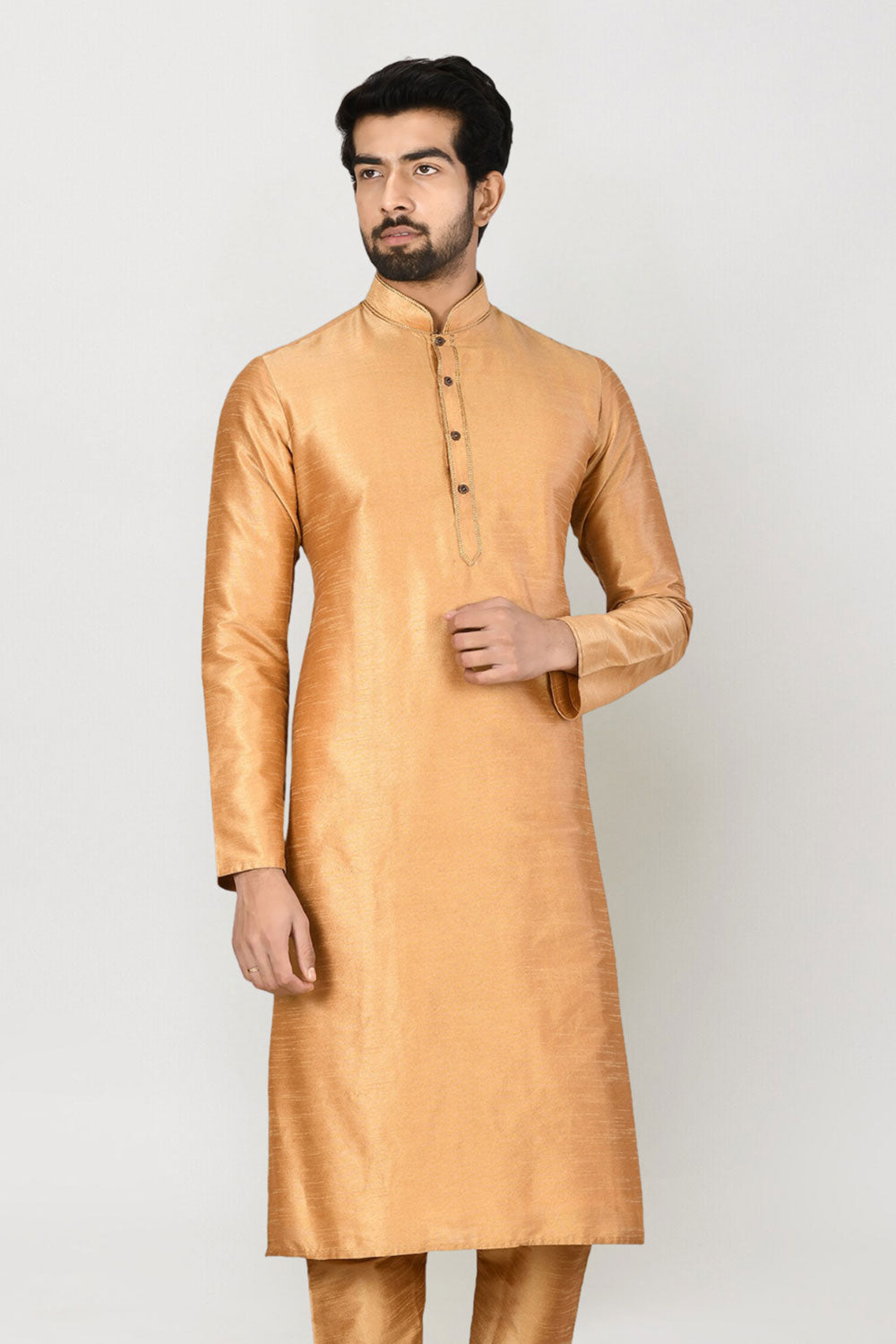 Men's Fawn Art Silk Solid Kurta Pajama Set