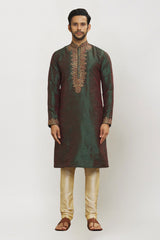 Men's Green Art Silk Solid Kurta Pajama Set